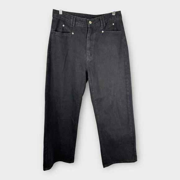 Cider Womens size Large Straight Wide Leg Denim Jeans High Rise Black - Picture 2 of 8